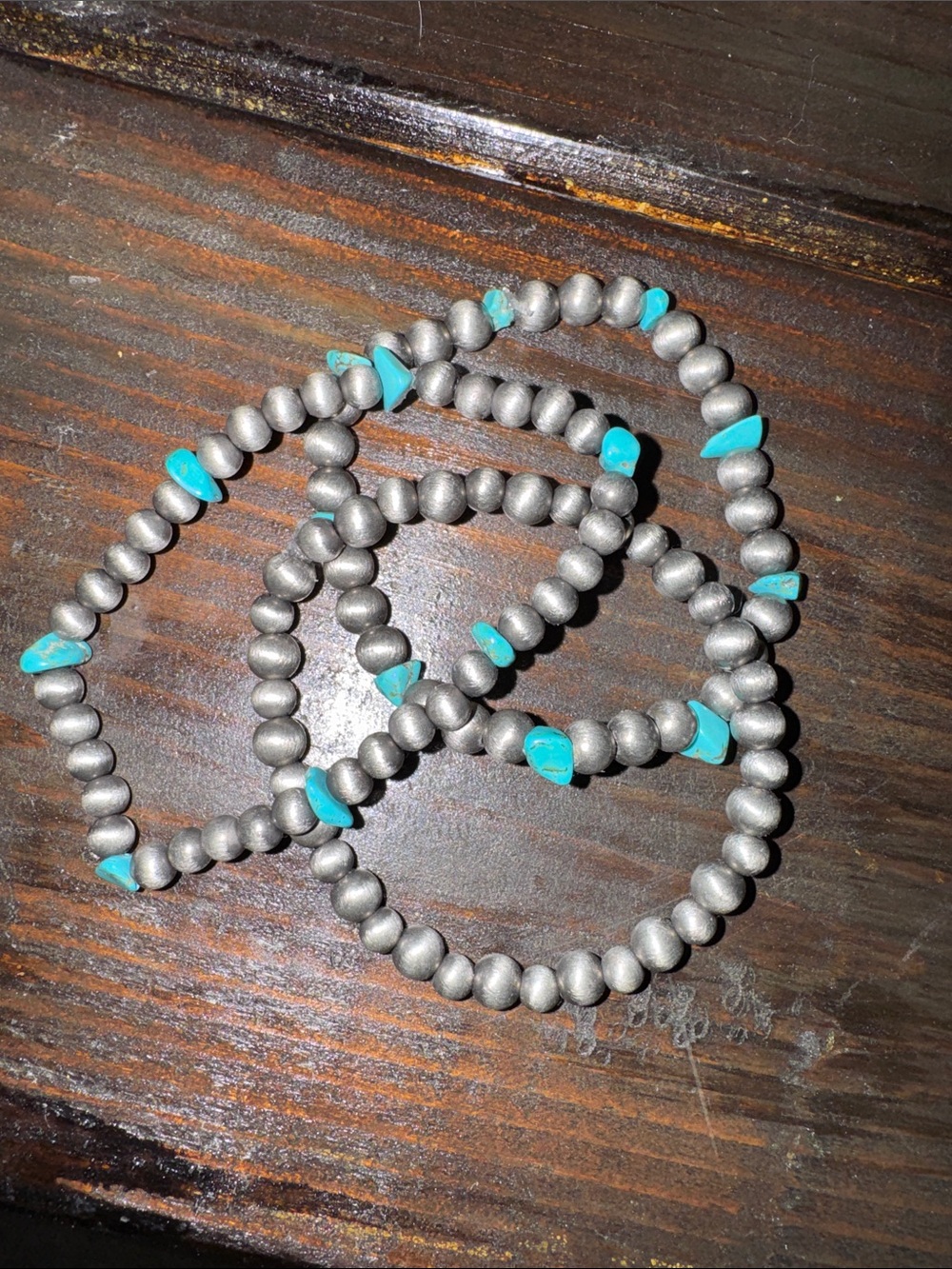 Handmade Turquoise Accent Beaded Bracelet Set - Silver Beads
